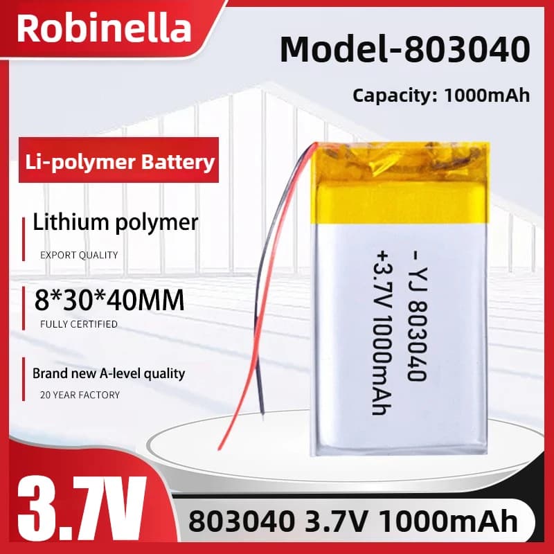 803040 3.7V 1000mAh Lipo Li-Po Li-Po Rechargeable Battery for Bluetooth Speaker PDA DVD GPS VR
