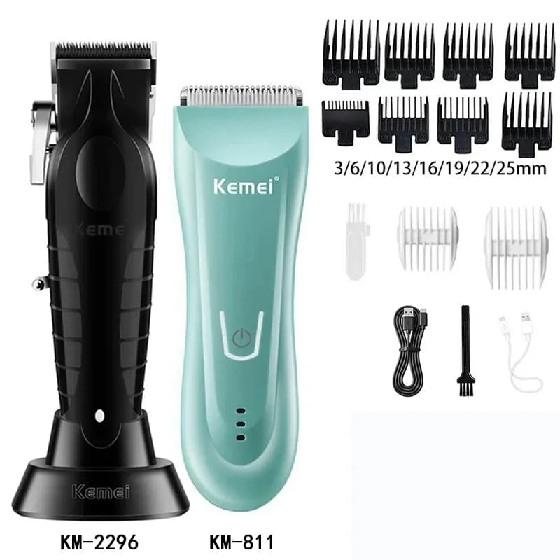 Kemei Hair Clipper Km-2296 Km-811 Km-RS7098 Barber Blading Hair Cutting Machine Clipper Grooming Cordless Rechargeable Shaver