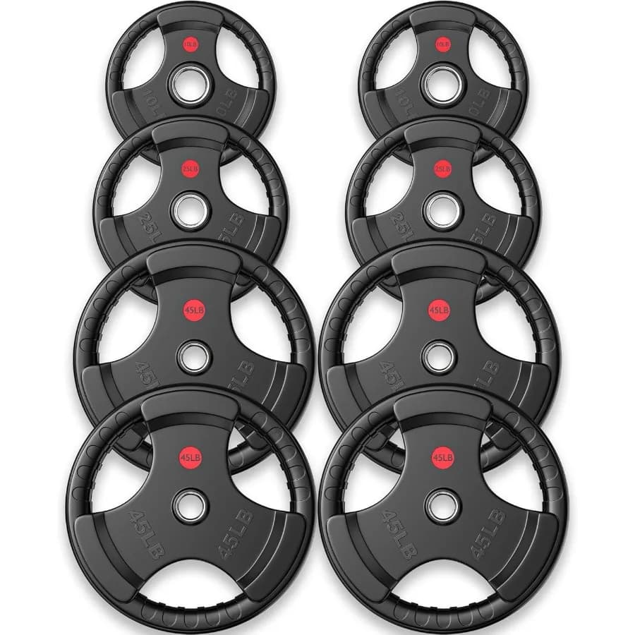 Piastre pesi con impugnatura in gomma da 2 pollici per l'allenamento della forza in casa e in palestra Set di piastre pesi con bilanciere da 250 libbre (2x10,2x25,4x45 libbre)