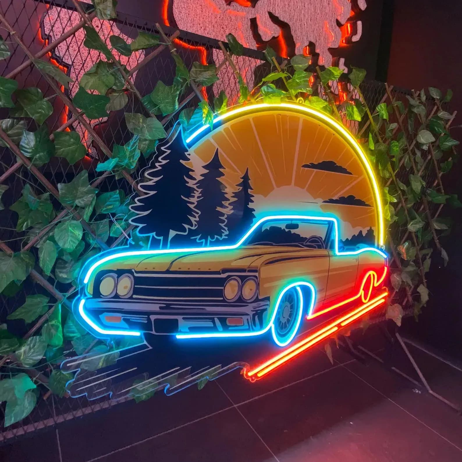 Insegna al Neon con Stampa UV di Auto d'Epoca, Insegna al Neon per Auto, Arte Murale con Auto, Insegna per Camera da Letto Ragazzi/Sale Giochi/Bar/Man Cave, Regalo per Lui