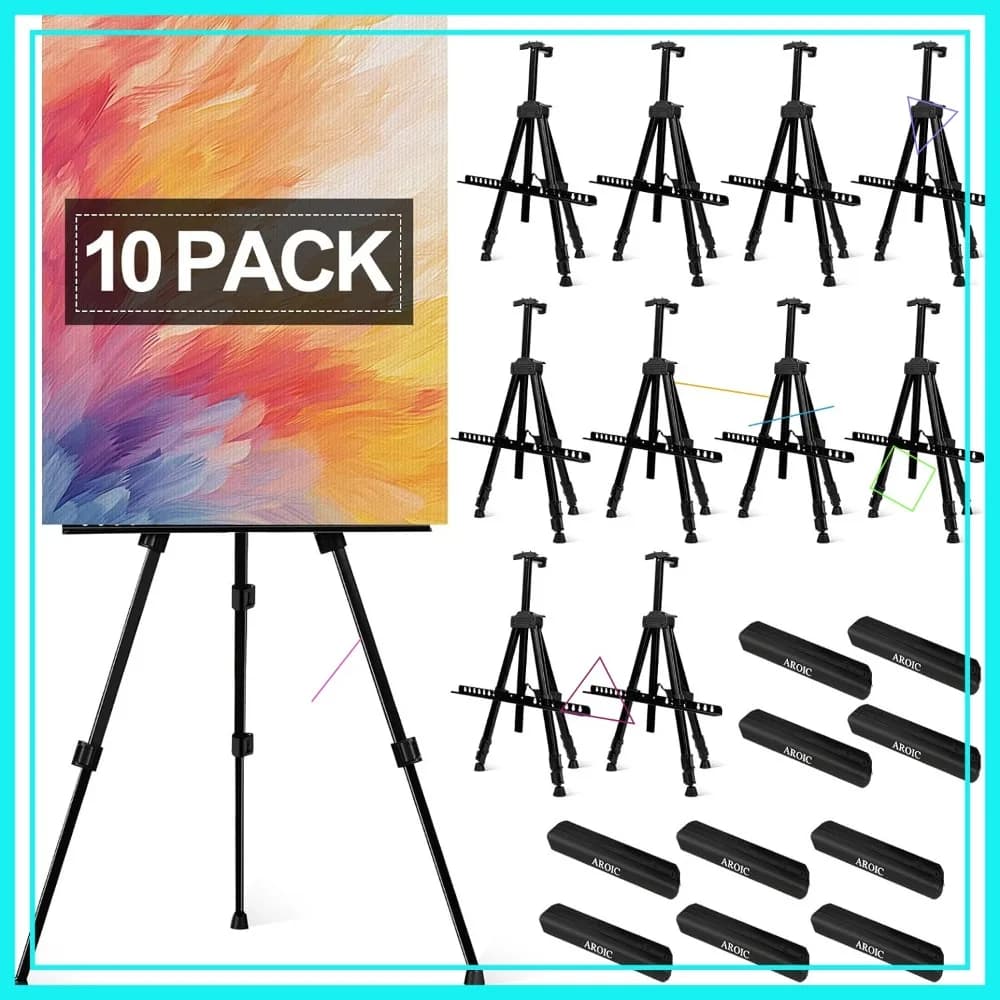 Set di 10 Cavalletti per Pittura Portatili, Regolabili, in Metallo, Treppiede per Artisti, Altezza 20-66 Pollici, Extra Robusti per Tavolo/Pavimento