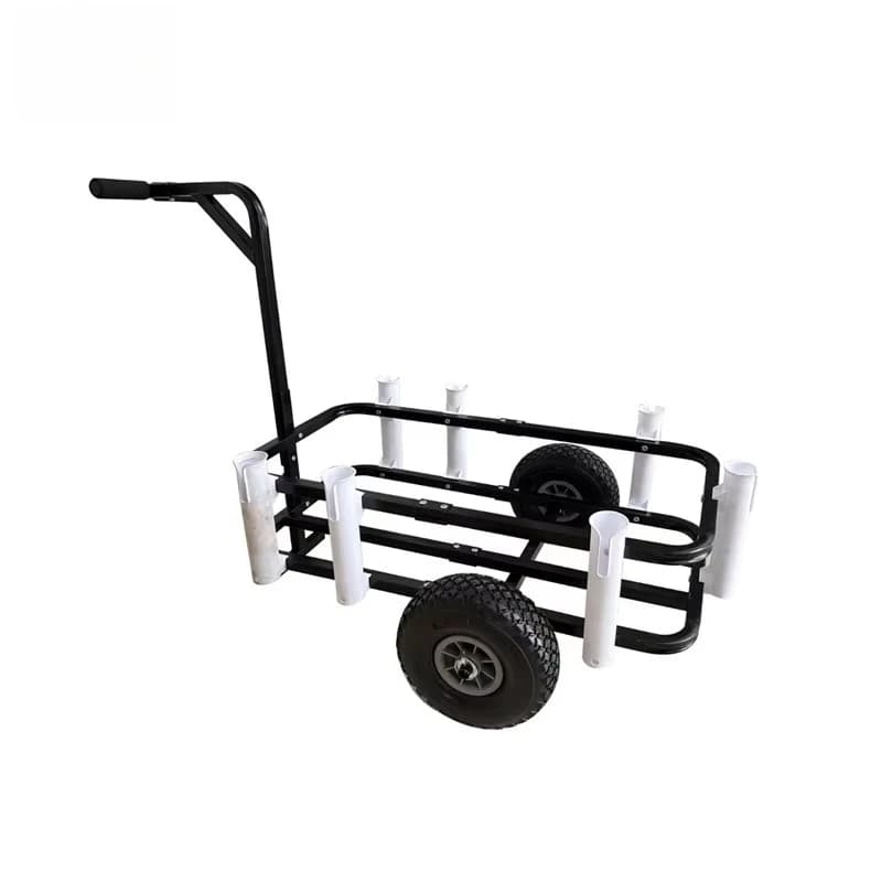 Collapsible Wagon Beach Wagon Fishing Cart with Fishing Rod Holders Heavy-Duty U-boat White and Black 90KG