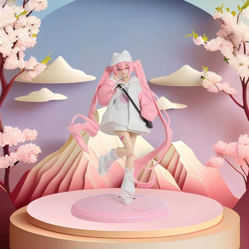 Hatsune Miku Anime Figure 18cm Kawaii Pink Twin-Tail Hoodie Pvc Doll Model Collectible Pc Case Desktop Ornament Toy Adult Fan