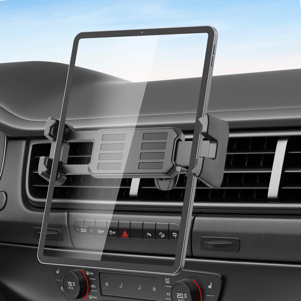 Supporto universale per tablet con presa d'aria per auto, supporto per telefono, manopola regolabile e gancio per dispositivi da 4-14 pollici, IPhone, IPad, Samsung, Xiaomi, accessori