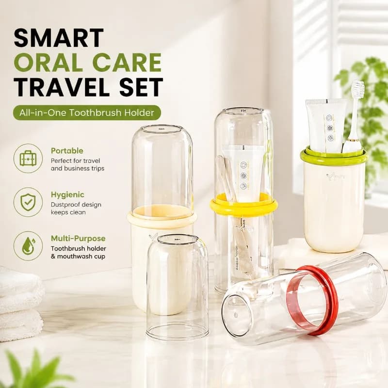 Transparent Plastic Electric Toothbrush Holder Set,Portable Couple Toiletry Kit with High‑Aesthetic Mouth‑Rinse Mugs,Light