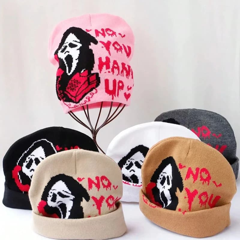 1pc Halloween Skull Goth Knit Fashion Beanie Hats For Men Women Cool Emo Gothic Birthday Christmas Skeleton Spooky Gifts Present