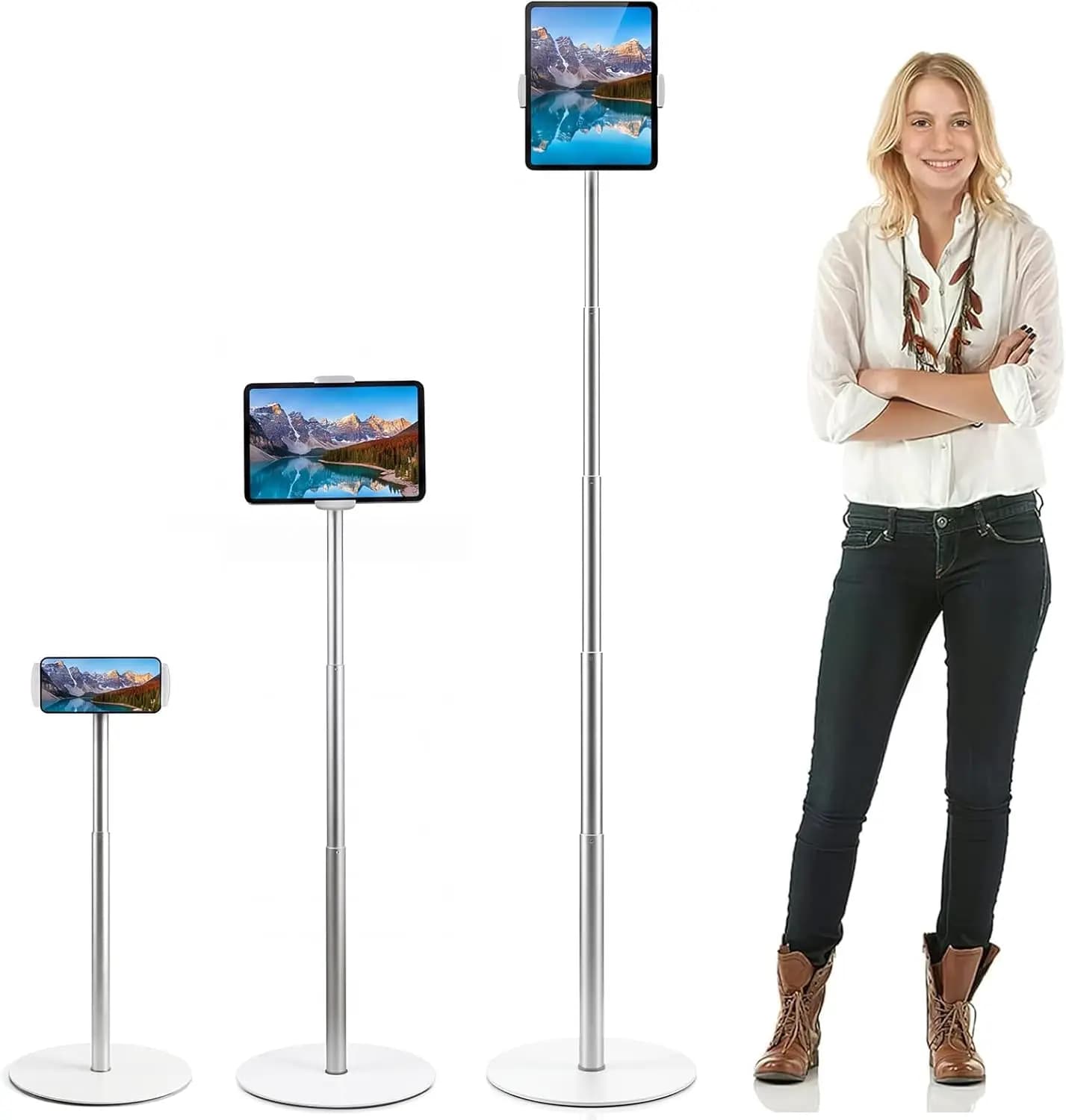 Supporto da Pavimento per iPad Resistente - Altezza Regolabile fino a 168 cm, Supporto Universale per Tablet da 4.7-12.9 Pollici