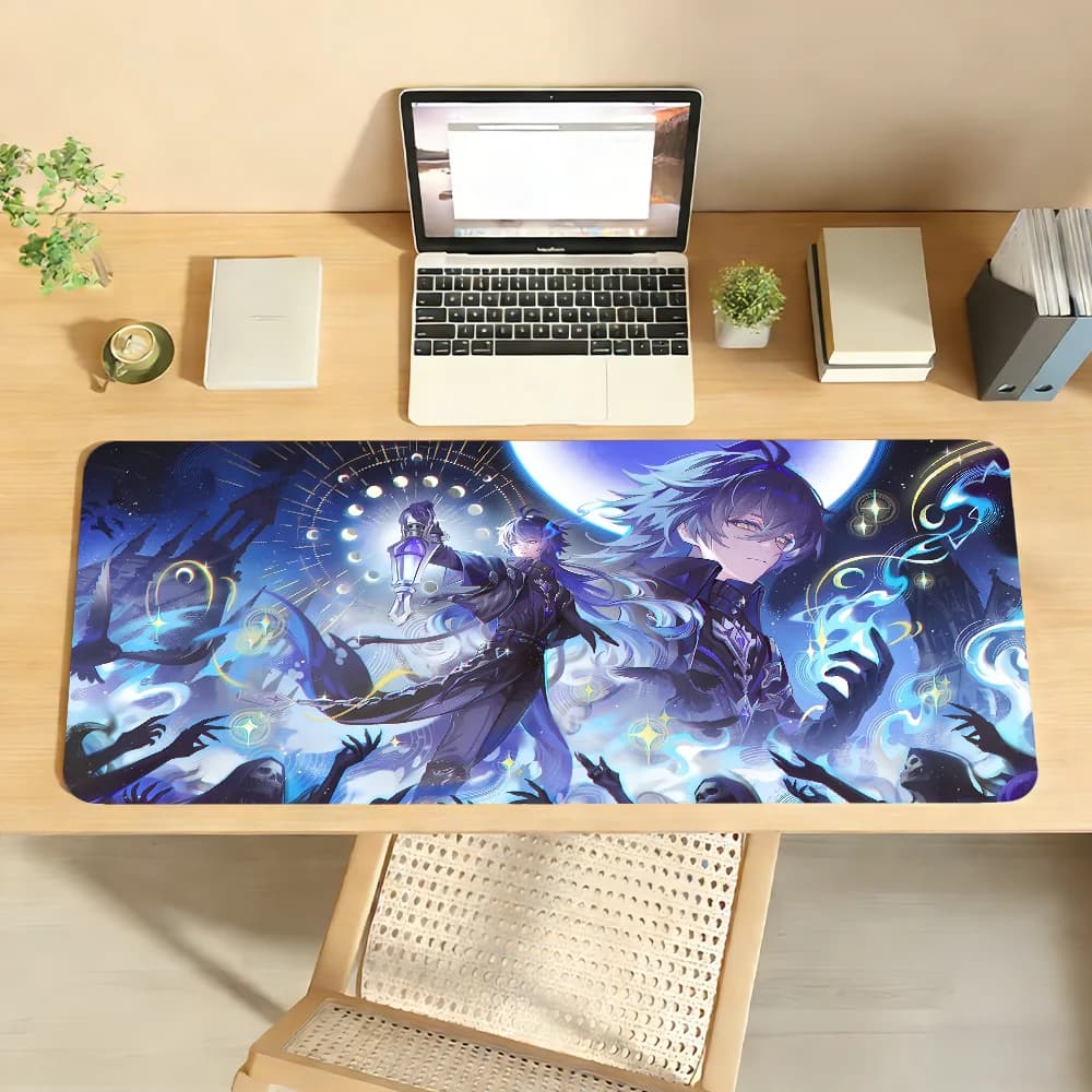 XXL Blue-haired Golden-eye Lamp Guardian Gentleman Anime Gaming Mouse Pad Non-Slip Rubber Lock Edge Desk Mat for PC