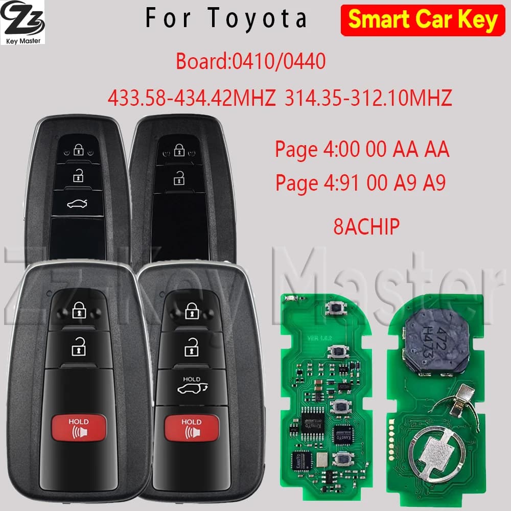 Telecomando di Prossimità per Auto Zz 433.58-434.42/314.35-312.1MHZ 8ACHIP P4:A9 P4:AA 0410/0440 0010 per Toyota CHR RAV4 2018+