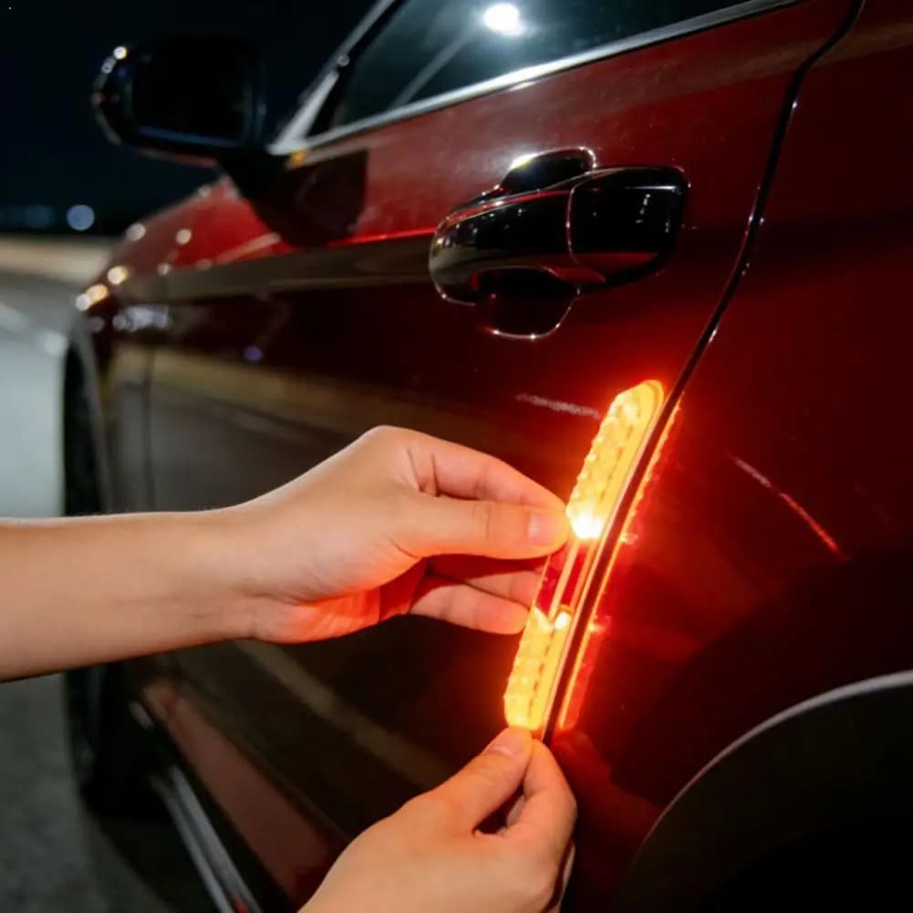 Colorful Car Door Anti-Collision Strip Light With Solar-Powered Flashing Warning For Rear-End Avoidance, Universal Fit