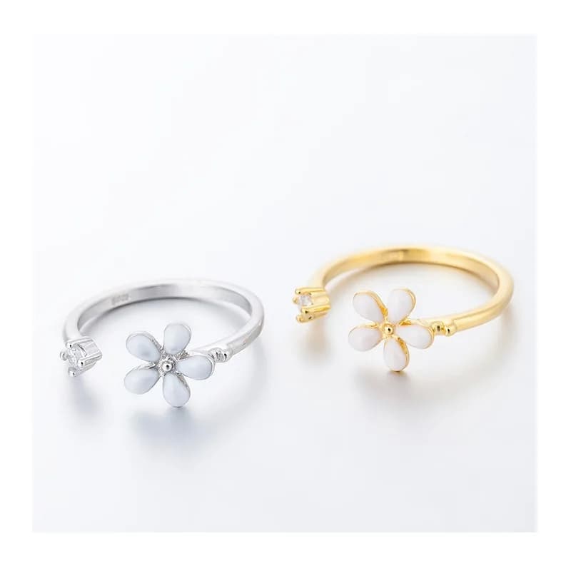 Anello Floreale Placcato Platino Versione Coreana, Anello da Donna con Fiore, Gioielli in Argento alla Moda, Anello Semplice per Indice