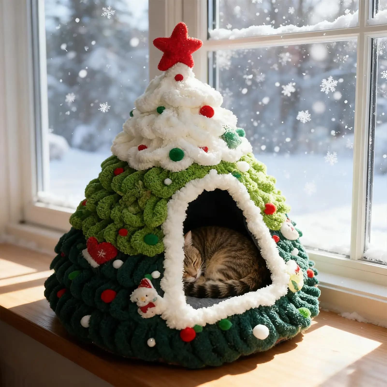 Albero di Natale Letto per gatti Casa per gatti Tenda per gatti Letto per dormire caldo Nido accogliente Gattino fatto in casa Nido per cuccioli Letto per animali semi chiuso