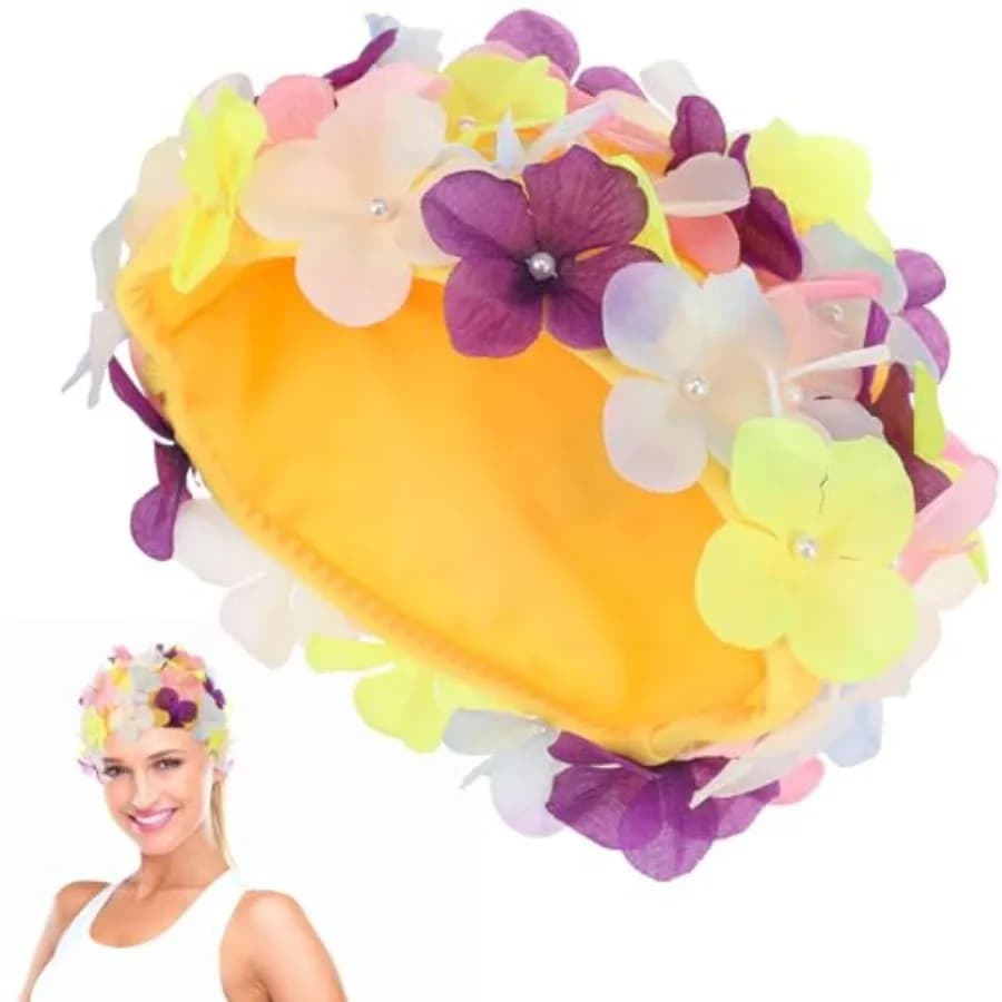 Swim Hats for Women Flower Swim Cap Swim Hat Lovely Portable Stylish Charming Pearls Three- Dimensional Petals Vacation Accesso