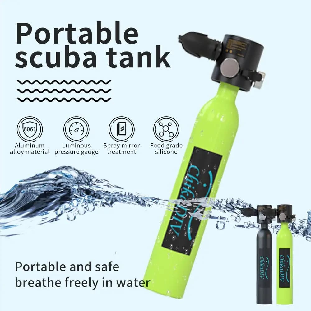 Bombola d'acqua per immersioni ChikaDiv S300Plus Mini da 0,5 litri, bombola di ossigeno portatile per snorkeling e immersioni, bombola per la respirazione subacquea.