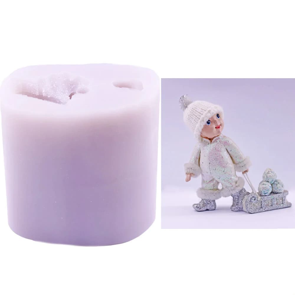 Stampo per cioccolato in silicone per bambola invernale Decorazione per torta Sugarcraft Pupazzo di neve Slitta Stampo per sapone in cera di gesso in resina fatta a mano fai-da-te