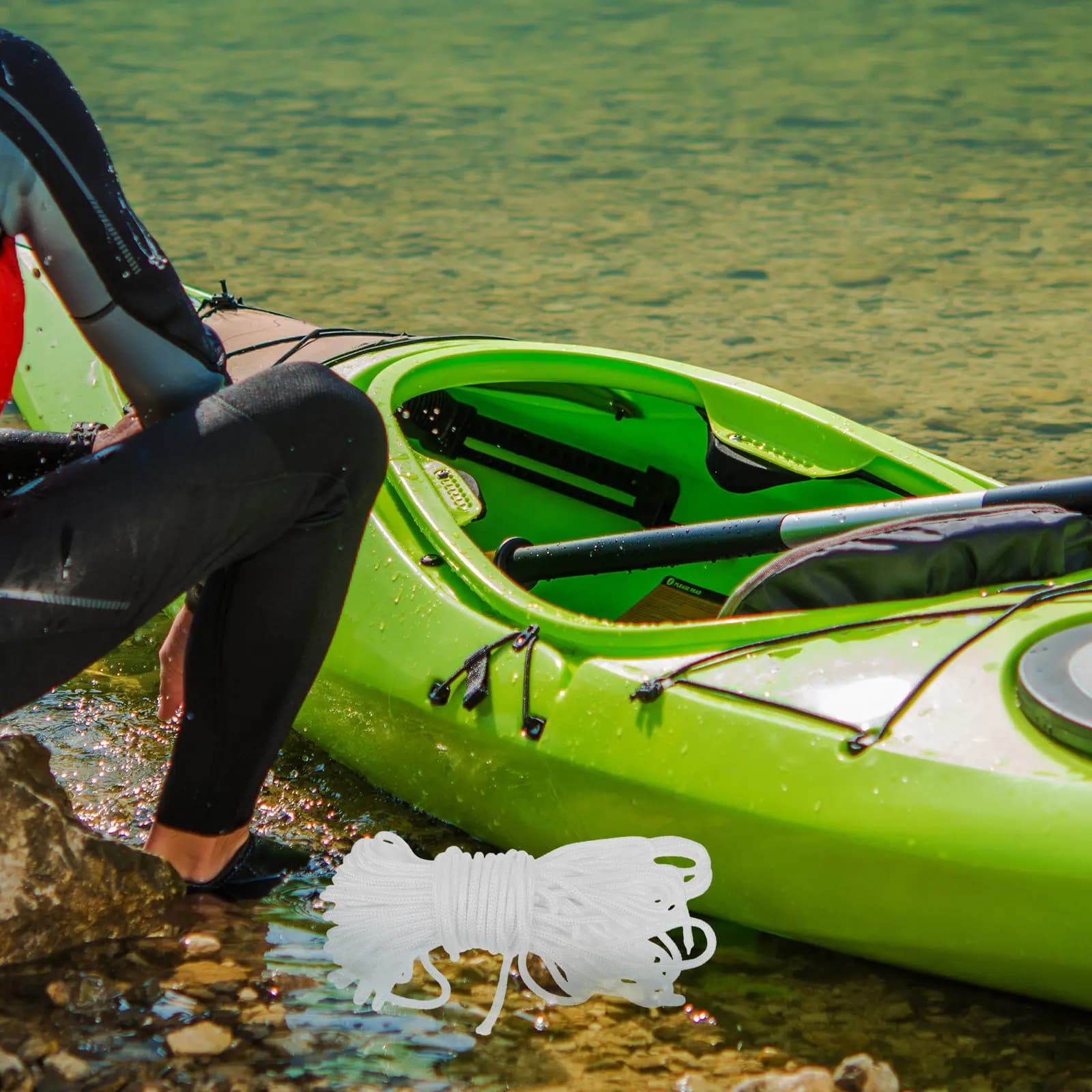 Corda di Sicurezza per Pagaia da Kayak con Moschettone, Corda Elastica Resistente per Canoa, Cinghia Antiscivolo per Sport Acquatici all'Aperto