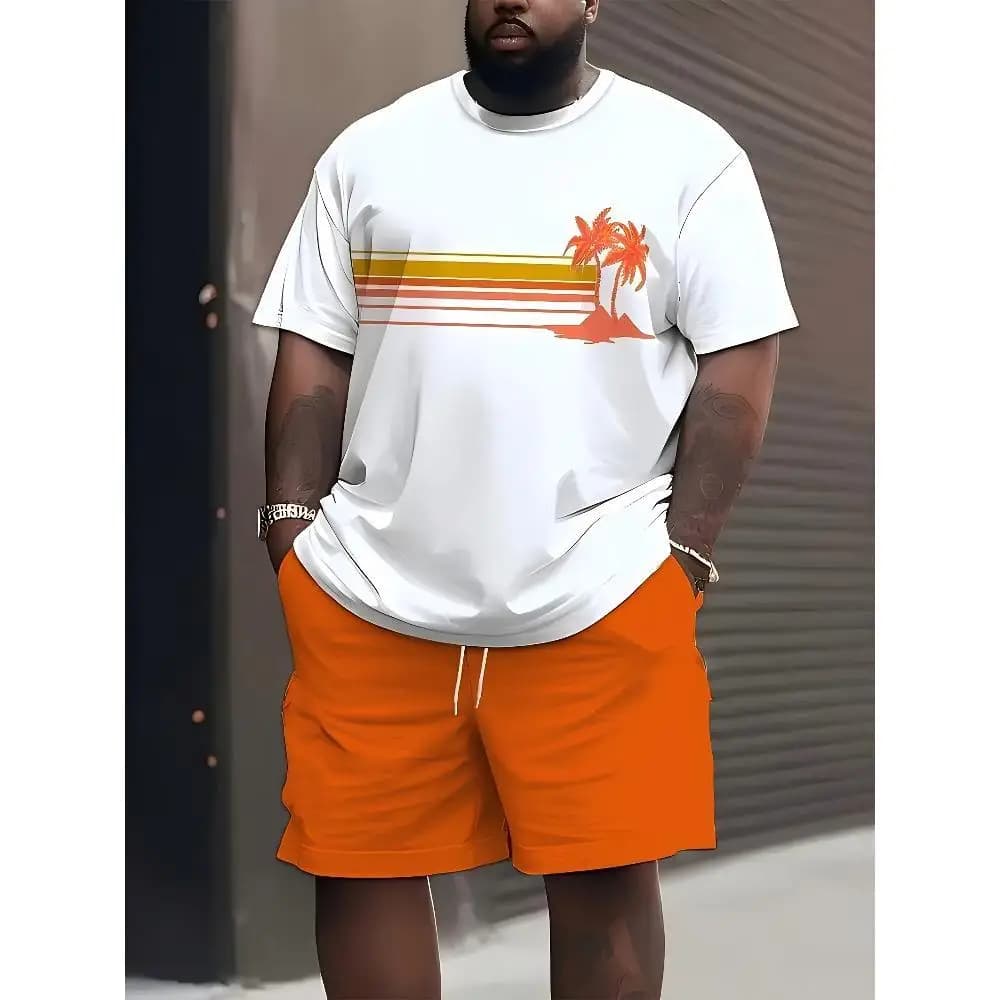 T-shirt da uomo a maniche corte stampata grande (senza pantaloncini), abbigliamento estivo da esterno alla moda casual, abbigliamento estivo leggero