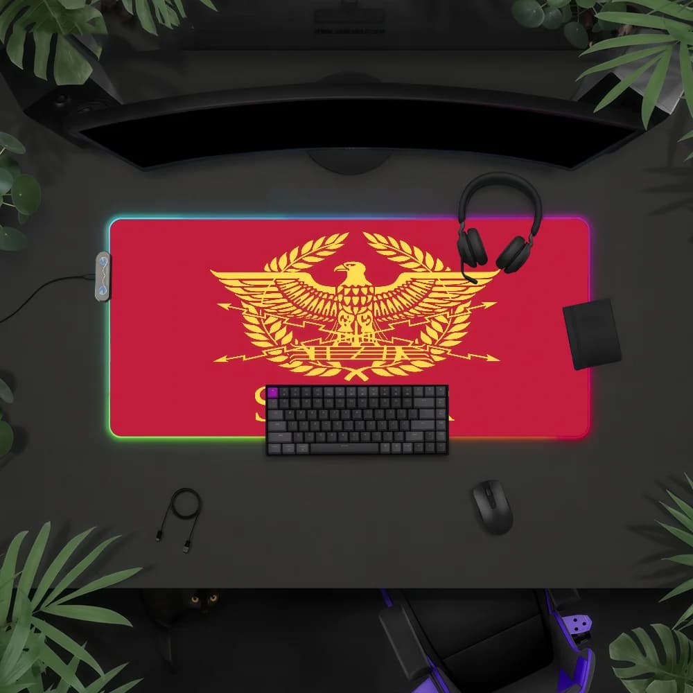 Tappetino per mouse SPQR impermeabile con luce LED RGB, tastiera da gioco colorata, superficie antiscivolo per scrivania