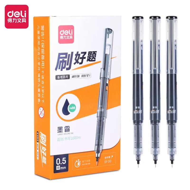 Deli 4/8 pezzi 0,5 mm inchiostro nero penna a sfera liquida diritta di grande capacità penna gel materiale scolastico penna per ufficio di cancelleria