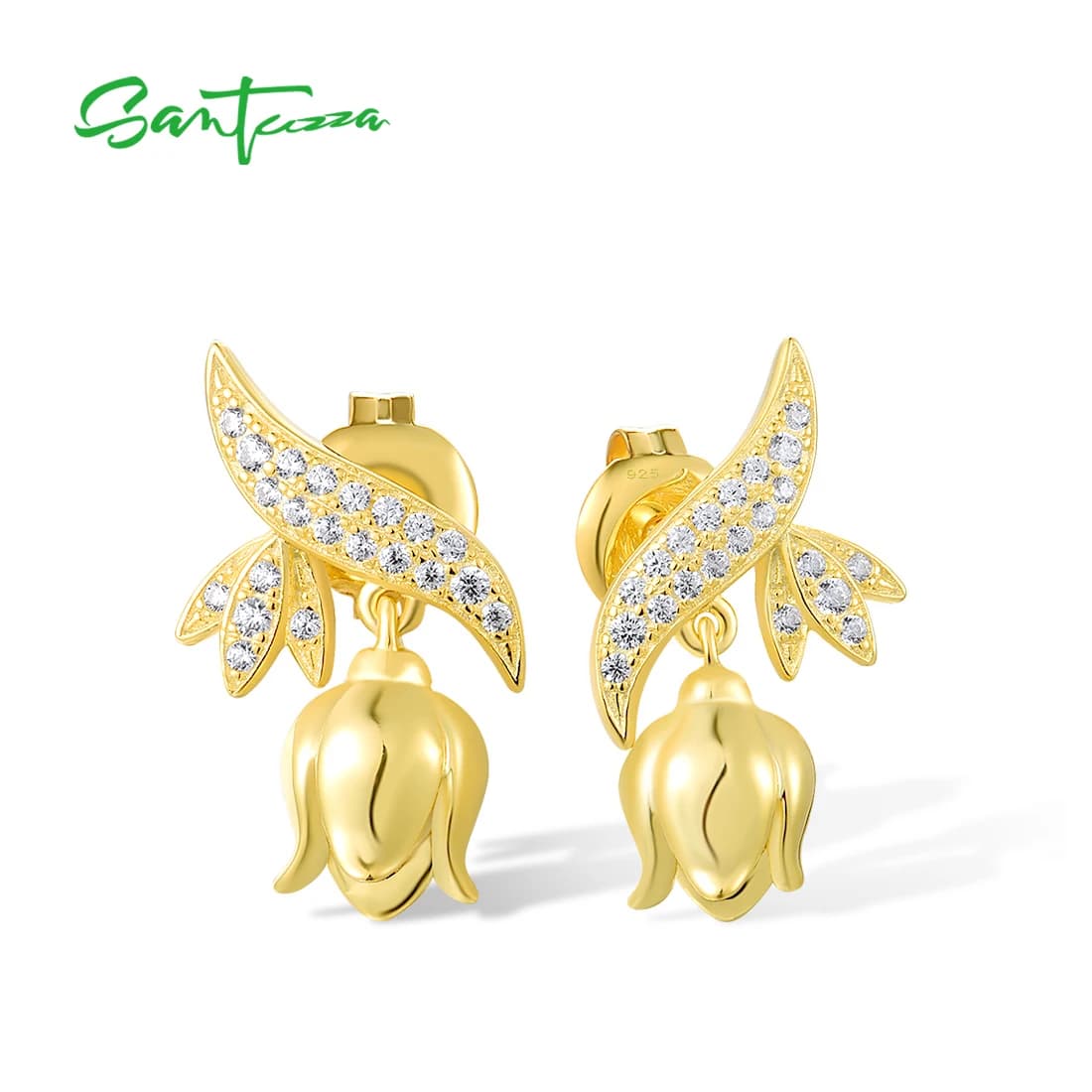 Orecchini in argento Sterling 925 puro SANTUZZA per donna scintillante bianco Cubic Zirconia giallo tulipano fiore moda gioielleria raffinata