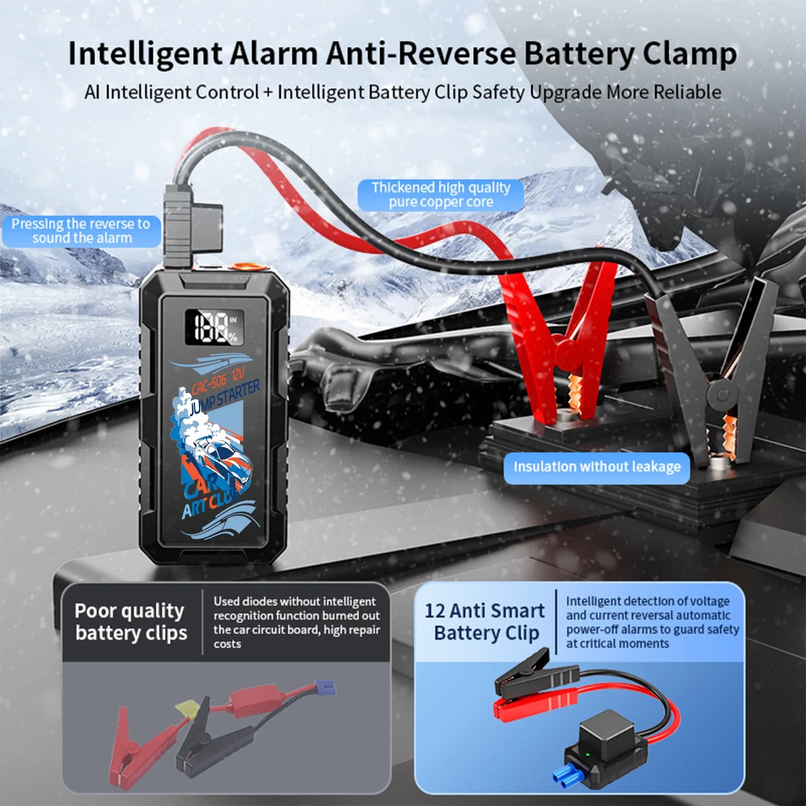 Portable emergency device for high power car emergency starter with safety hammer for screen Power Battery Starter Accessories for cars