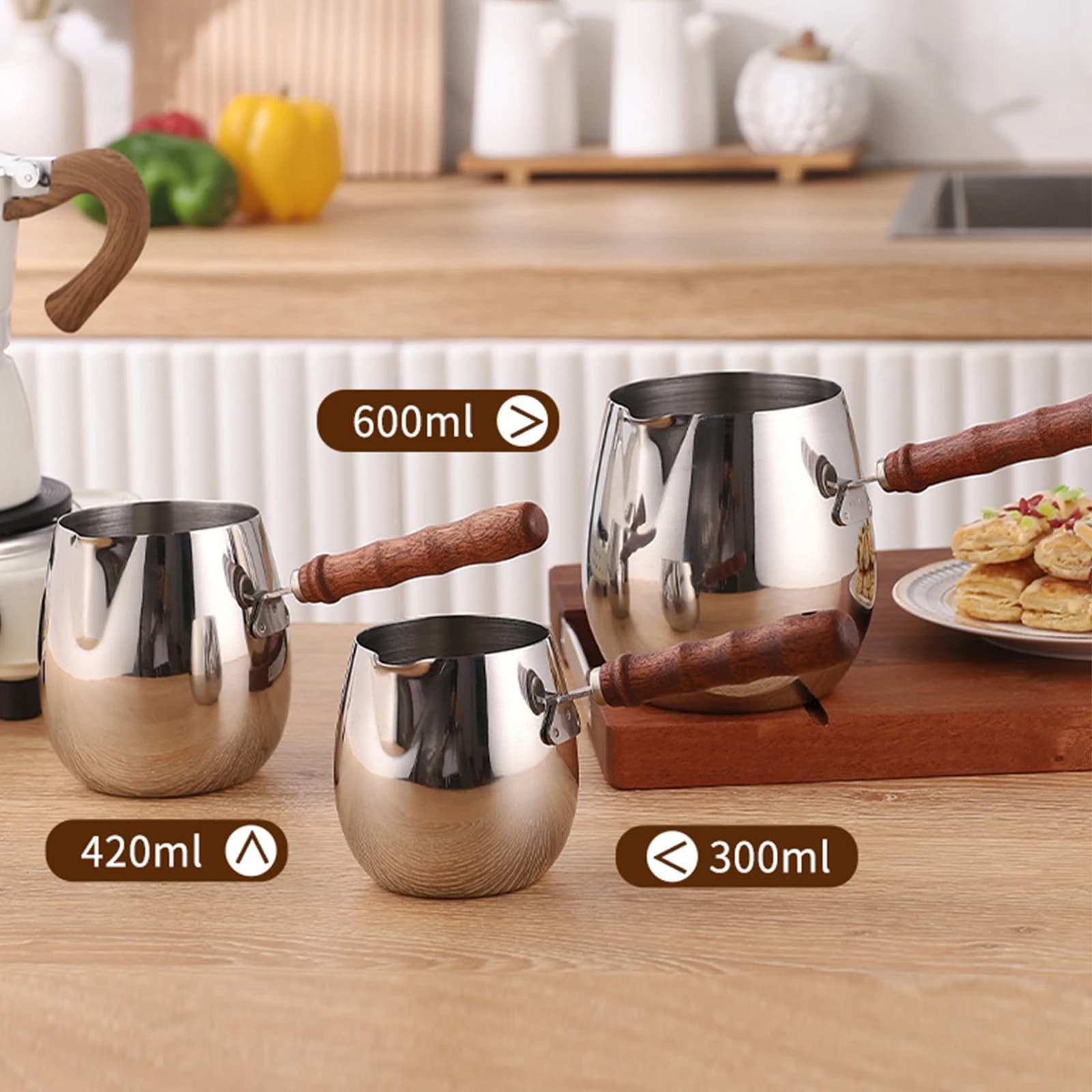 Caffettiera turca caffettiera in acciaio inox con manico lungo manico lungo caffettiera Moka utensili da cucina 300ml/420ml/600ml