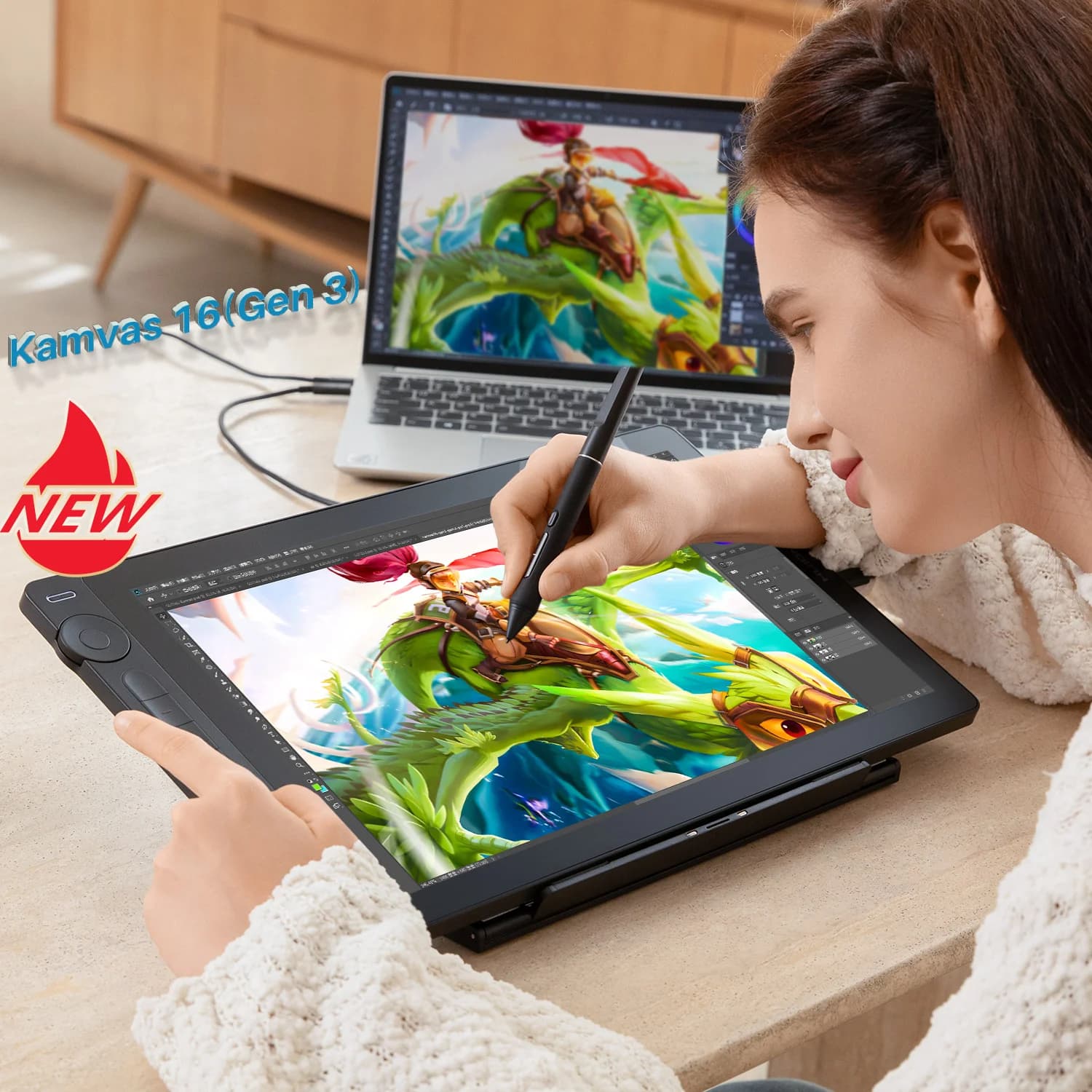 huion Kamvas 16 Gen3 15.8 Inch 3rd Gen Graphics Tablet 16384 Levels Pressure Creative Design Painting Drawing Tablet with Screen