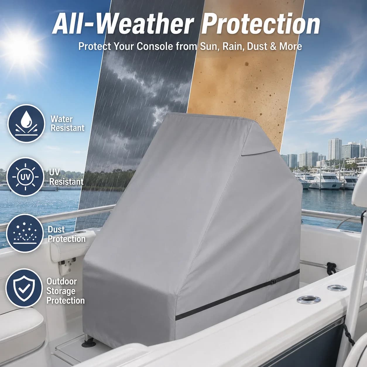 Boat Console Cover Oxford Fabric Waterproof Sunproof Windproof Dust Resistant with Elastic Rope Buckle Strap for Yacht Marine Us