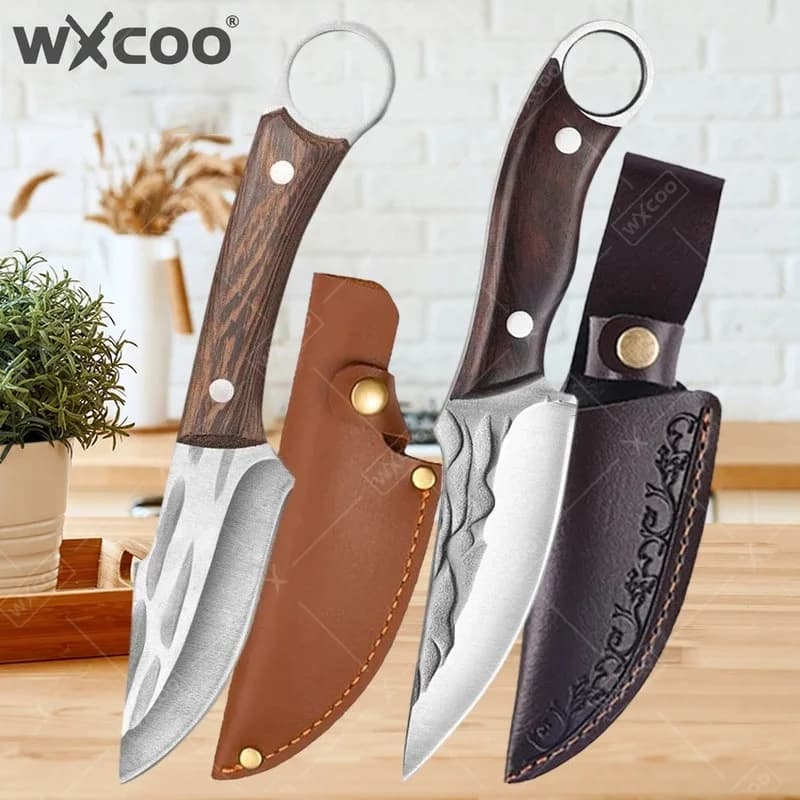 WXCOO Meat Cleaver Kitchen Knife Forged Stainless Steel Butcher Knife Handmade Wooden Handle Slicing Boning Knife Chef Knife