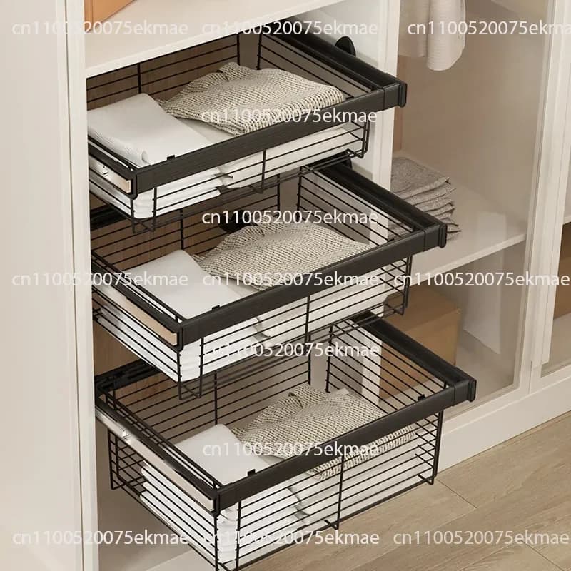 Wardrobe Pull Basket Drawer Type Built-in Telescopic Pants Rack Cloakroom Push-pull Storage Basket Layered Transformation