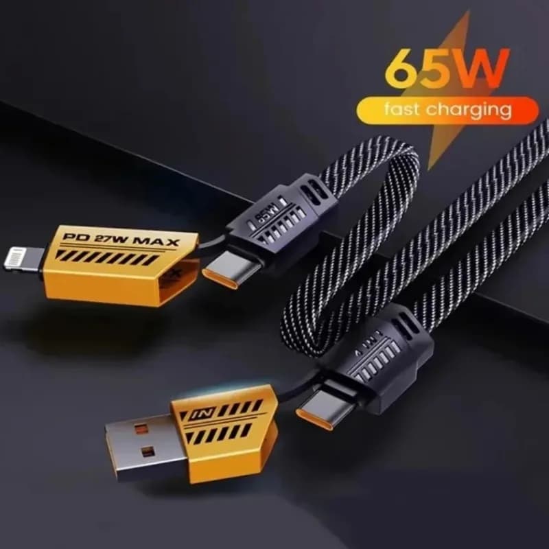 65W 4 In 1 Braided Fast Charging USB Cable Multi Port PD Quick Charge Wire For iPhone Type C Micro Android Phone Data Sync Use
