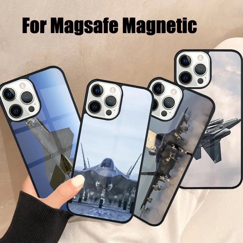 F-35 Lighting Jet Fighter Custodia per telefono militare per iPhone 17 Air 16e 15 14 13 12 11 Pro Max Plus Specchio Magsafe Cover magnetica