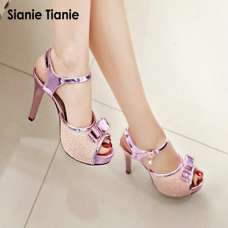 Sianie Tianie estate sottile di alta talloni di scintillio dei sandali donna scarpe estive bling gladiatore sandali della piattaforma slingback formato 44 45 46