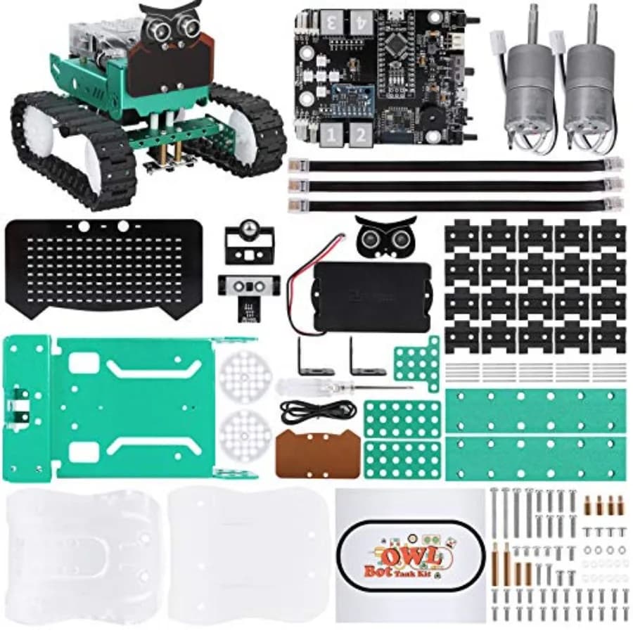 Kit di robotica STEM per bambini 8-16 anni: auto intelligente a forma di gufo con circuiti compatibili con Arduino, corpo in plastica ABS, finitura blu-grigio, versione professionale