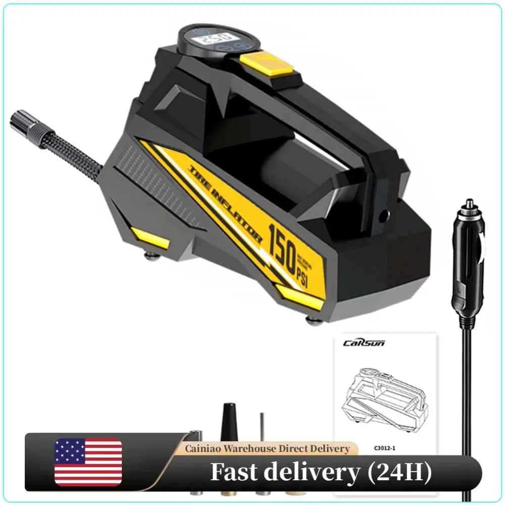 Compressore d'aria portatile con cavo, aggiornato, 12V 150PSI, gonfiatore elettrico per pneumatici auto, moto, bici, con luce LED, per auto