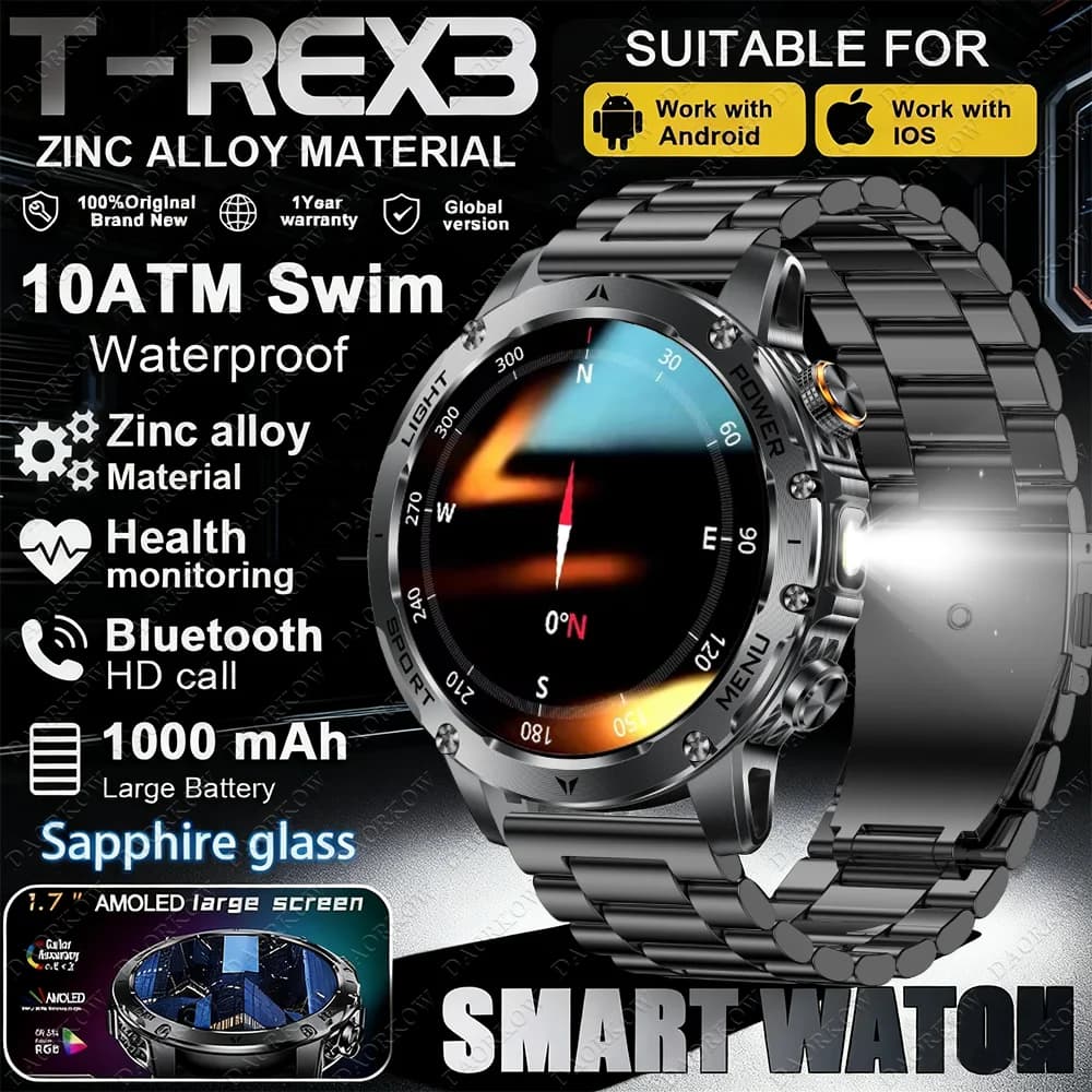 DAORKOW2025 nuovo orologio sportivo da esterno da uomo, batteria grande da 1000 mAh, resistenza all'acqua IpX8, connessione con un solo pulsante, luce LED