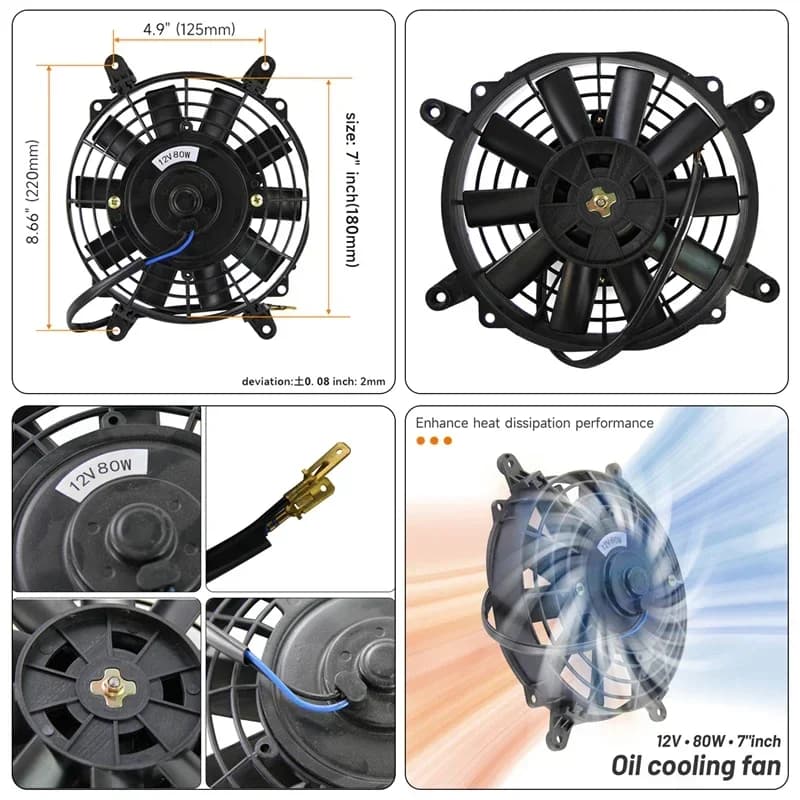 Radiatore olio 19 -30 Fila AN10 Universale in alluminio con staffa Kit ventola elettrica da 7" Termostatico 73±0,5 ° AN10 7/8"-14 UNF e 1/8" NPT