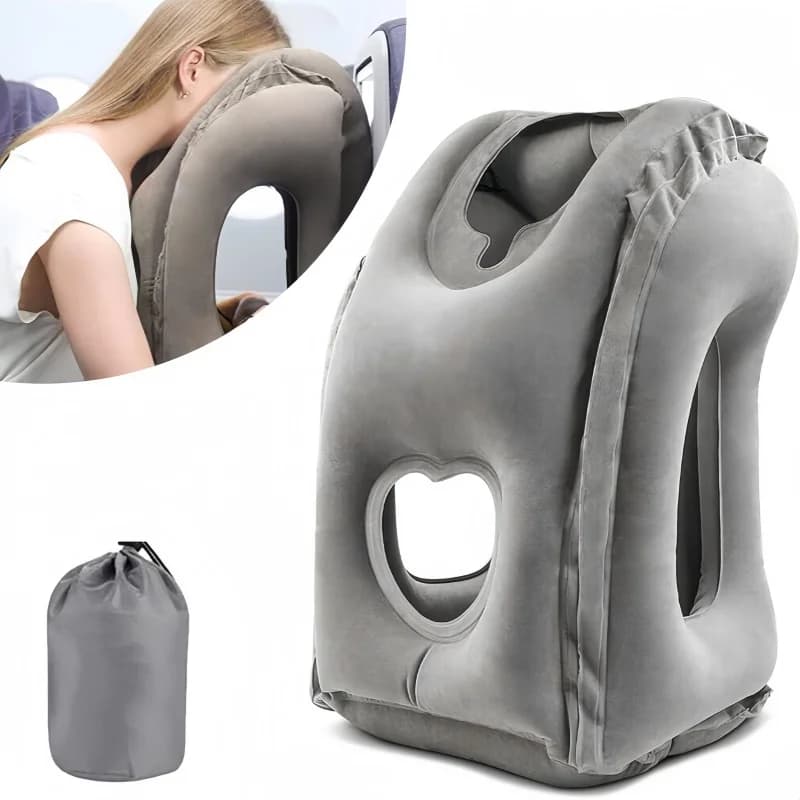 Cuscino gonfiabile per il collo da viaggio per treno aereo Cuscino di supporto cervicale floccato in PVC Cuscino per pisolino portatile per dormire incline in ufficio