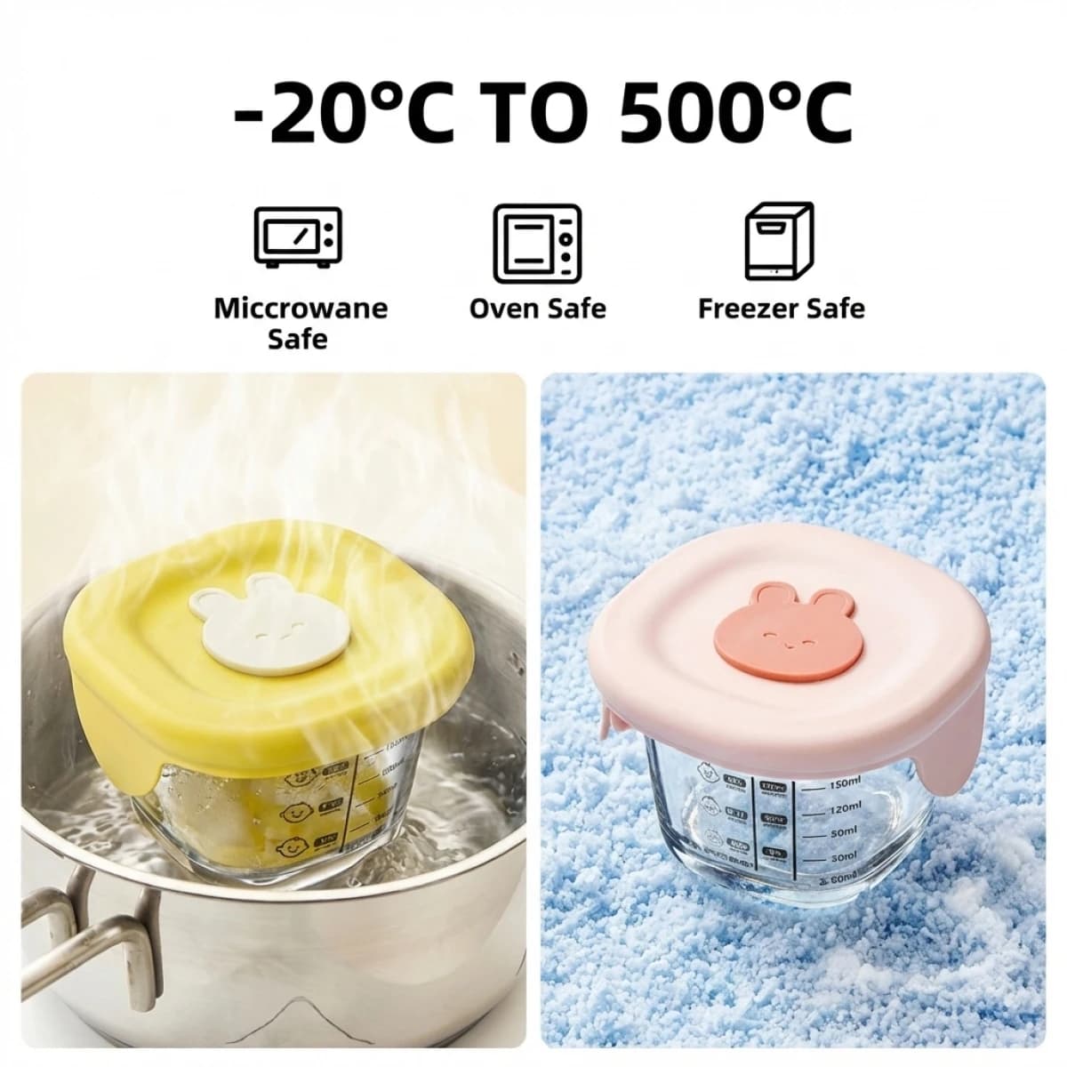 Contenitori per Alimenti in Vetro Borosilicato - Adatti per Microonde/Forno/Congelatore, Coperchi in Silicone Ermetici - Preparazione Pasti e Sterilizzazione