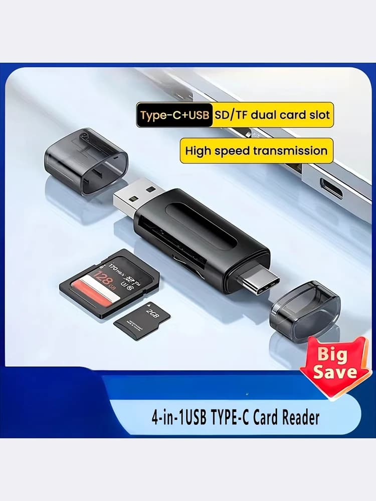 Lettore di Schede USB 2.0 4-in-1 Multifunzione USB Type-C per Mini SD TF Card, Memoria Esterna Espandibile Compatibile