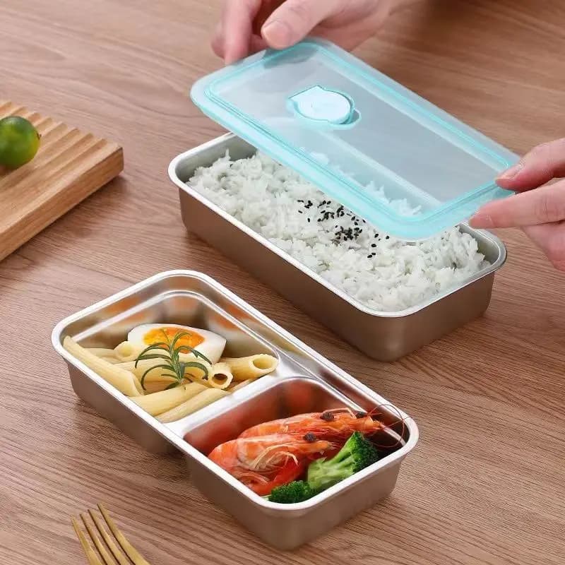 Scatola per il pranzo moderna all'ingrosso in acciaio inossidabile per conservare la freschezza, snack, condimento, piatto, coperchio, scomparto, scatola per sottaceti, cucina