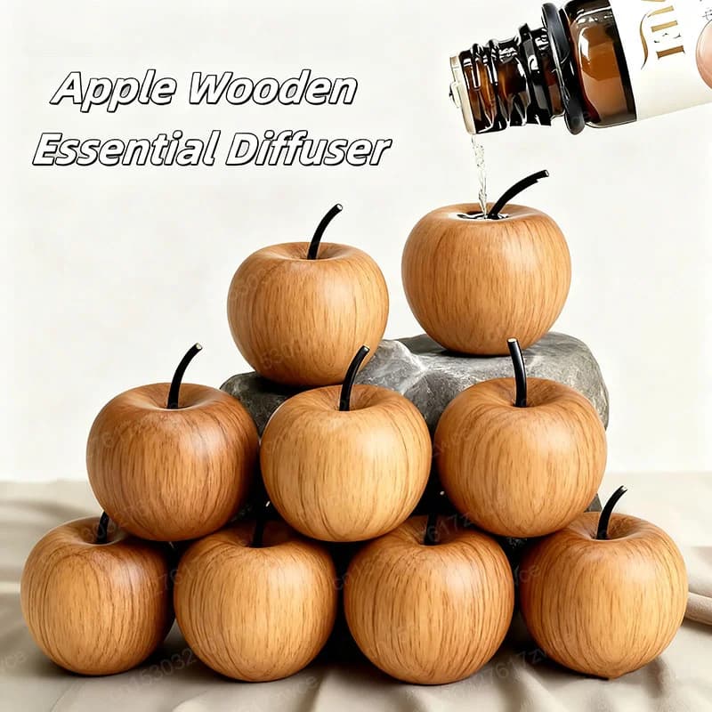 Mini Wooden Essential Oil Diffuser Apple Design Car Bedroom Bathroom Decor Home Fragrance Dispenser Ideal Gift Essential Oil Air