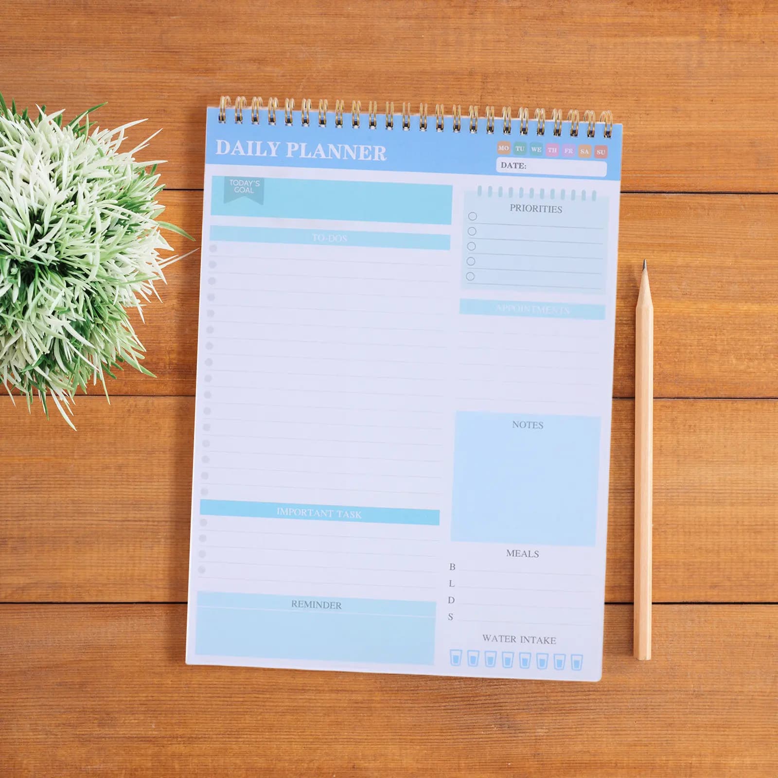 Agenda Giornaliera Non Datata con Doppia Spirale, Copertina in PVC e Supporto in Cartone Spesso per Gestione Compiti Lavorativi e Personali