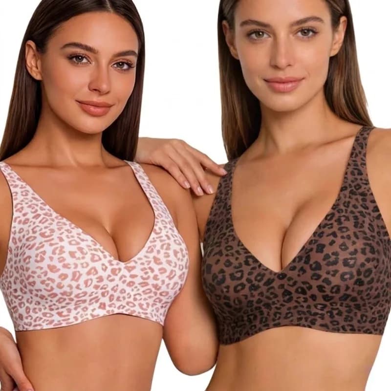 Leopard Print Wireless Jelly Support Full Cup Bra Women Seamless Invisible Soft Comfortable Breathable Daily Wear Top Underwear