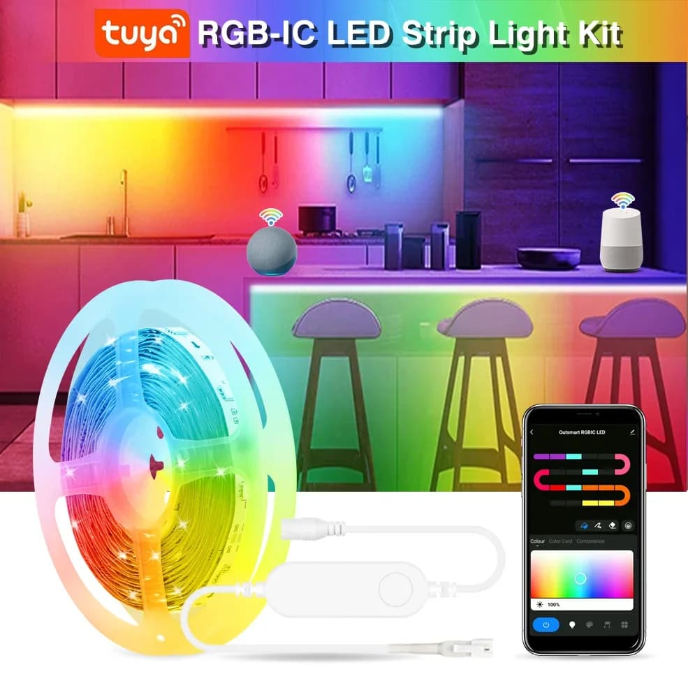 Tuya RGBIC Led Lights 30leds/M Smartlife Wifi RGBIC Led Strip Lights indirizzabile Dreamcolor Light Strip funziona con Alexa Google