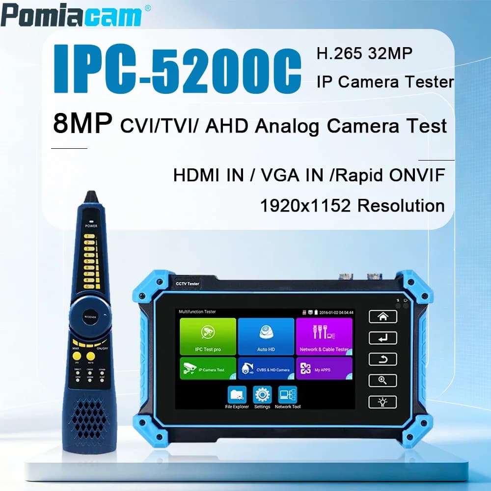 IPC-5200C Plus 8K IP Camera CCTV Tester 8MP AHD TVI CVI SDI Analog Camera Monitor VGA HDMI Input UTP ONVIF RJ45 TDR Cable Test