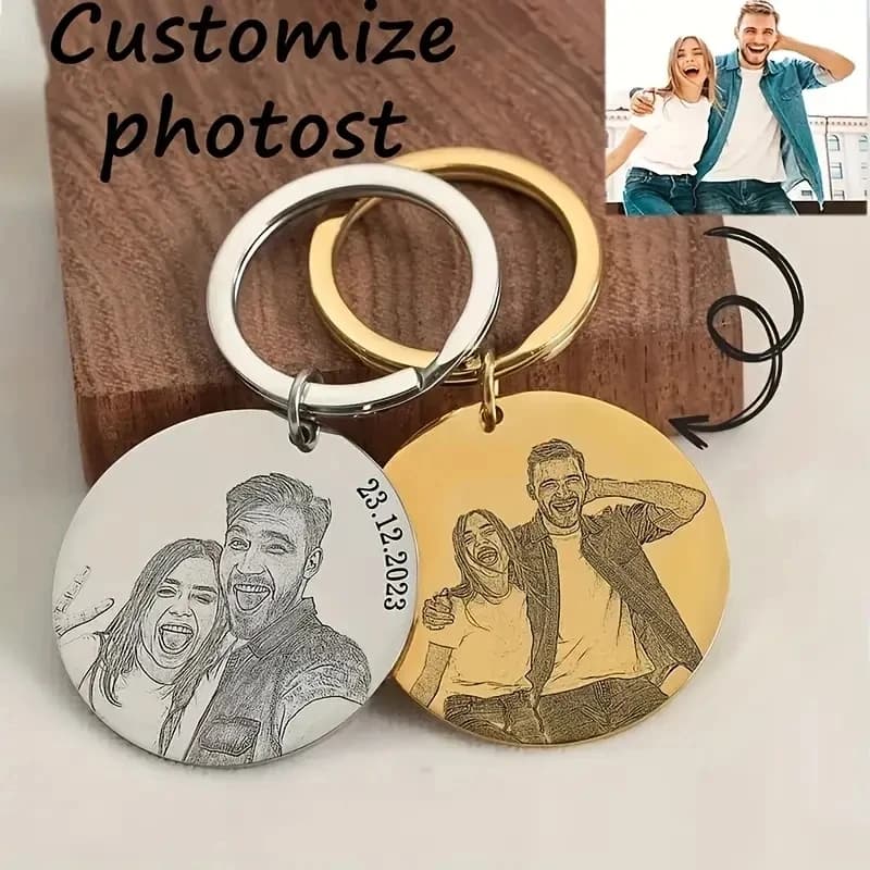 Portachiavi con ritratto inciso personalizzato, portachiavi con foto regalo per fidanzato, fidanzata, famiglia e amici, anniversario, San Valentino