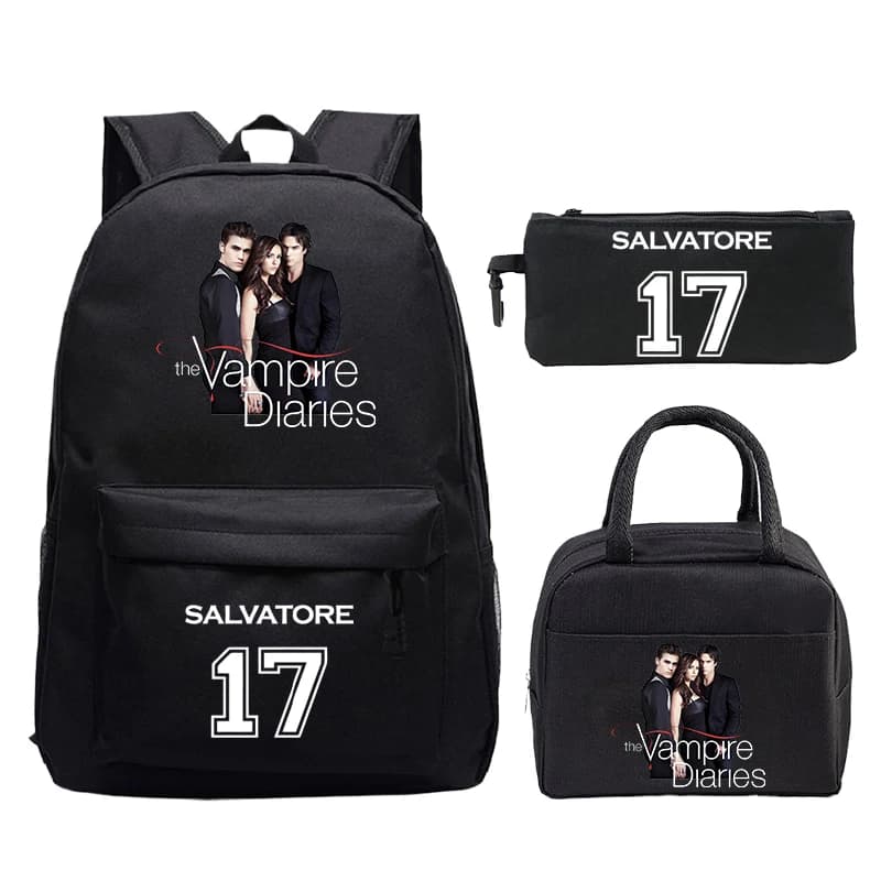 3Pcs The Vampire Diaries Bookbag With Lunch Box Pencil Bag Set Student Schoolbag Boy Girl Large Capacity Backpack Kids Rucksack
