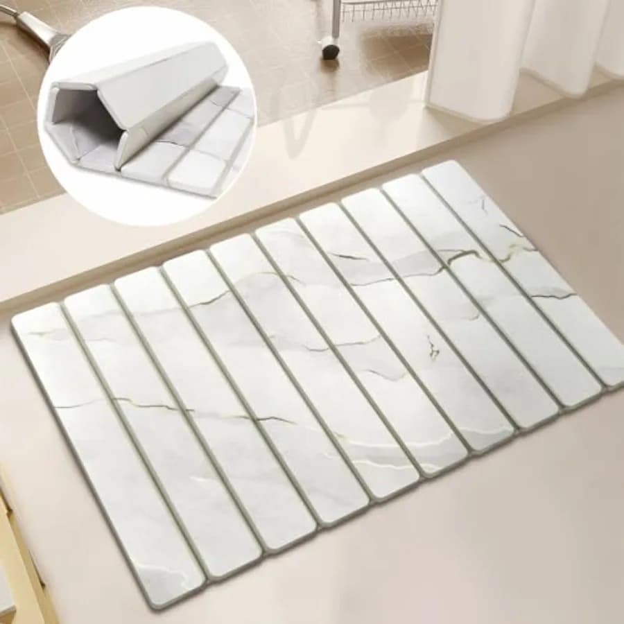 Tappetino da bagno pieghevole in diatomite, ad asciugatura rapida, antiscivolo, 23,6 x 15,3 pollici, super assorbente, per doccia e cucina, bianco