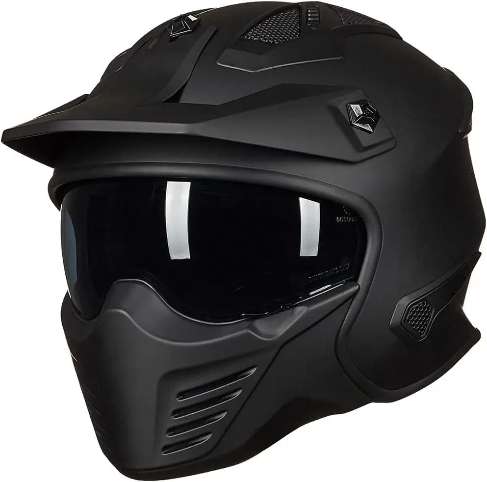 Casco Moto Aperto 3/4 Omologato DOT per Scooter ATV Dirt Bike Cruiser Ciclomotore 726X Nero Opaco L